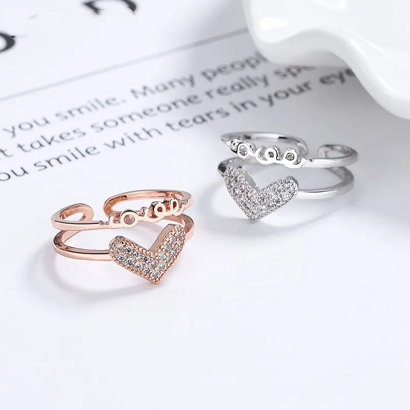 

Buyee 925 Sterling Silver Heart Ring Light White Zircon Sweet Open Ring Finger For Woman Fashion Rose Gold Fine Jewelry Circle