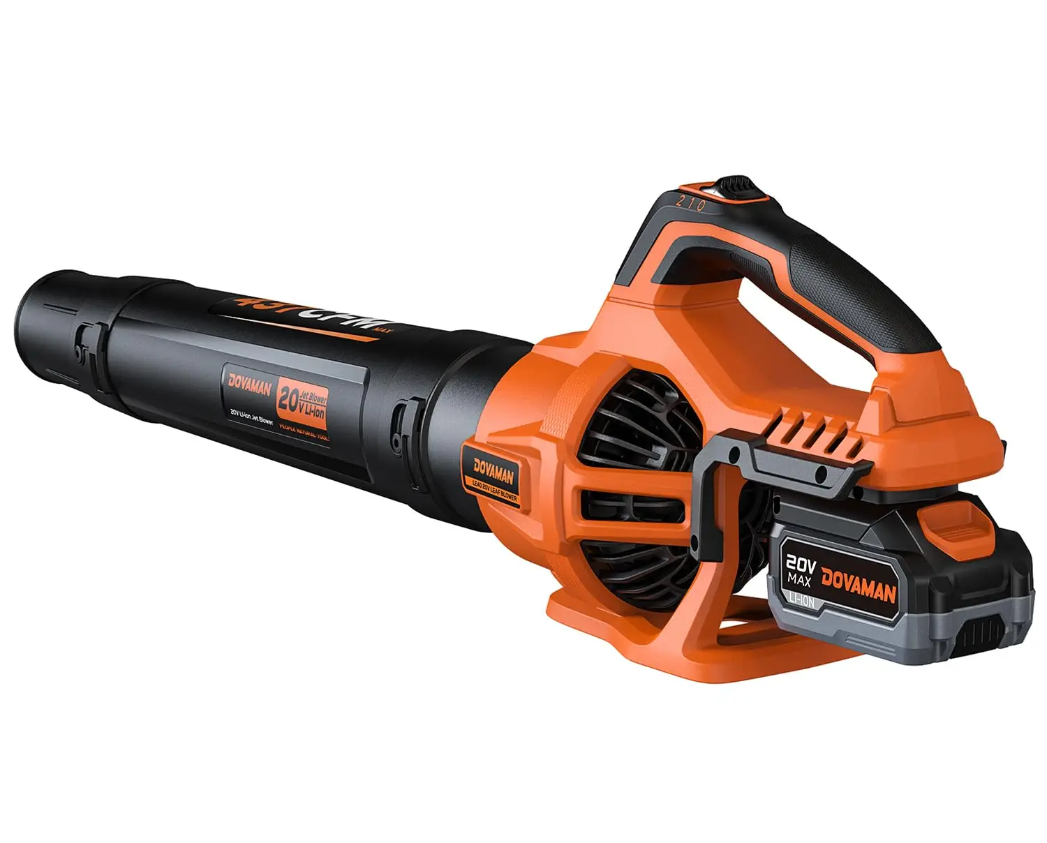 DOVAMAN Soffiatore per foglie a batteria da 20 V, volume d'aria da 744 m3/h, ventilatore portatile leggero con batteria e caricabatterie per uso in giardino