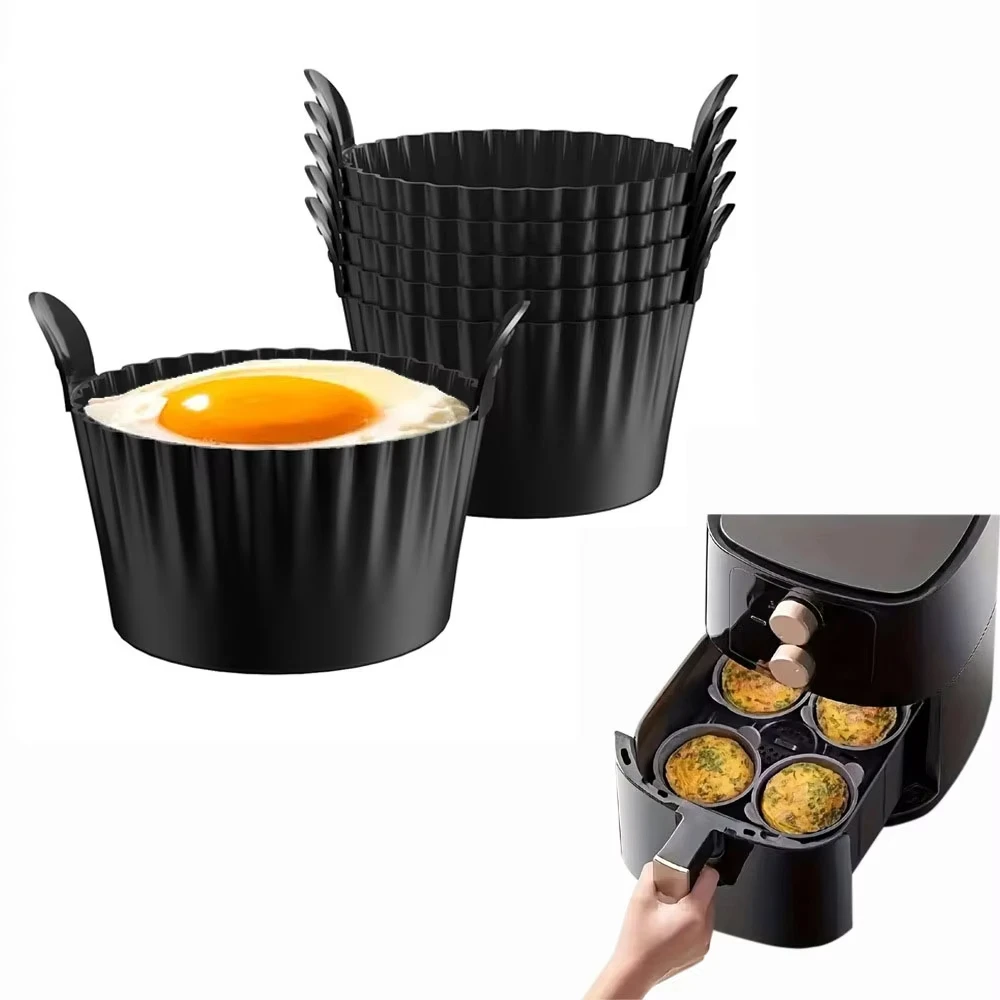 Bracconiere per uova con friggitrice ad aria da 2/7 pezzi - Tazza per stampo per uova in silicone antiaderente e riutilizzabile con apri per uova per