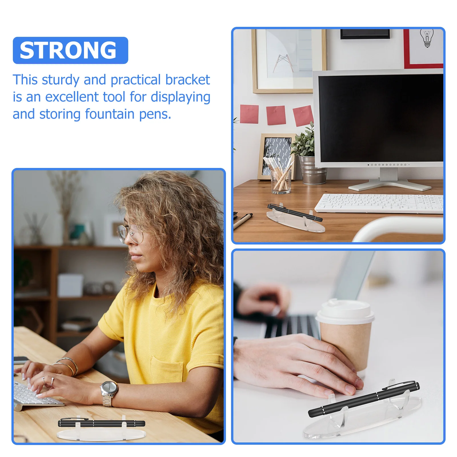 

2pcs Acrylic Pen Display Rack Transparent Stand for Fountain Pens Storage Holder Desk Organizer Home Office Use