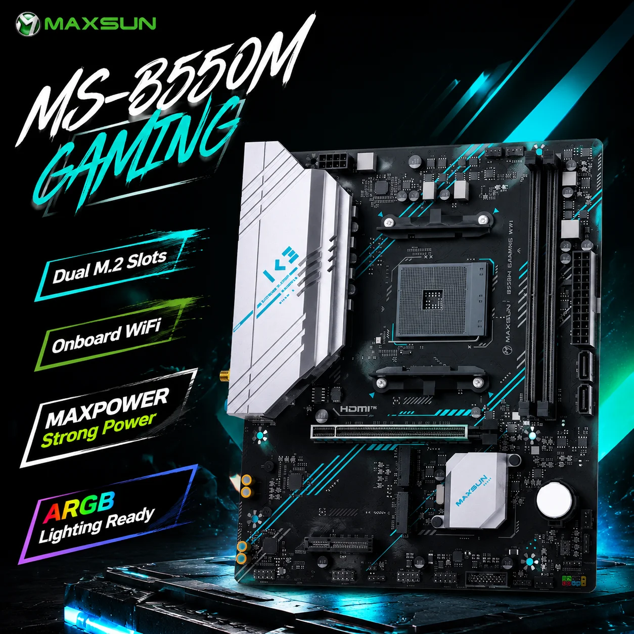 Maxsun B550 Gaming Motherboard Kit for AMD Ryzen 5000 CPU DDR4 3200MHz 2x M.2 NVMe 2x SATA3.0 AM4 PCIe 4.0 Pro