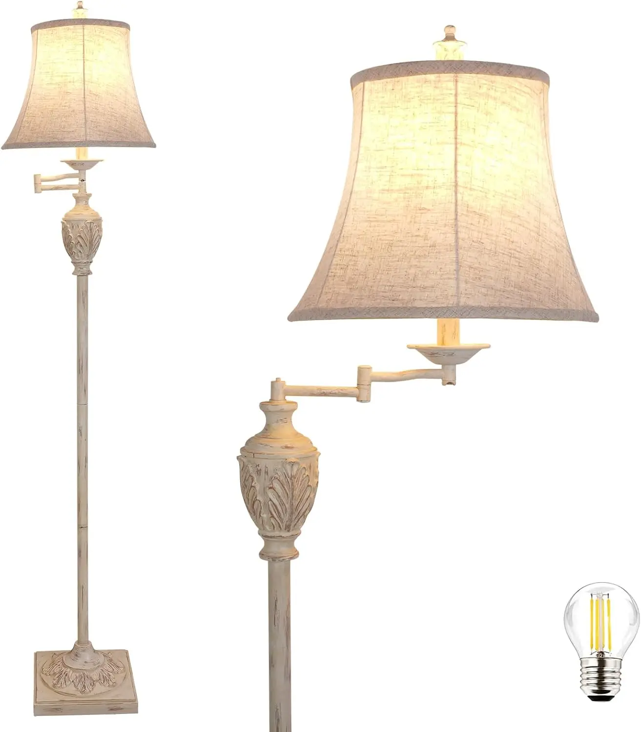 

Vintage Adjustable LED Floor Lamp with Faux Silk Shade for Living Room, Bedroom, Office Décor