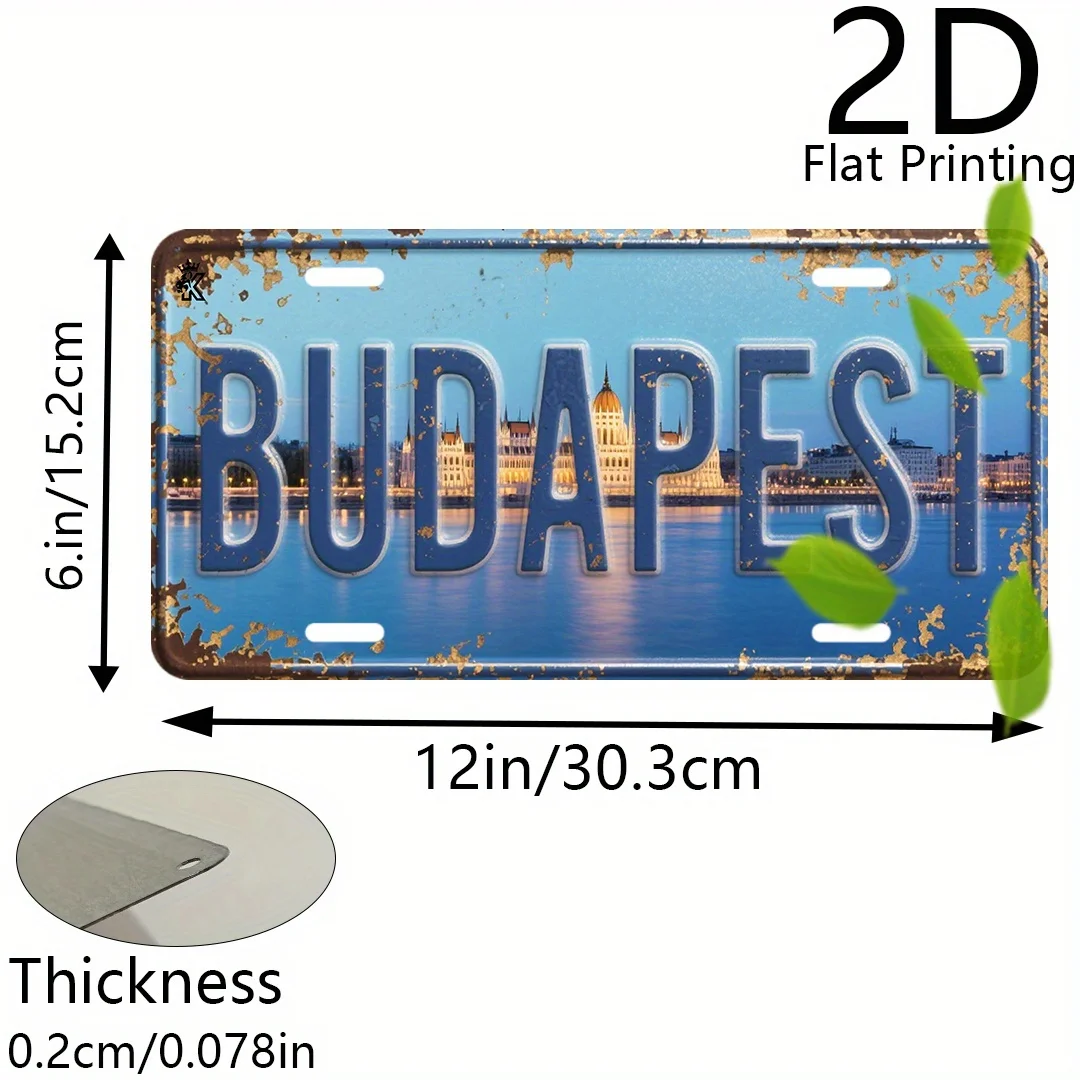 2D Flat, 1pc Budapest Hungary Plaque Sign - Vintage Metal Hungarian Theme Souvenir, 1/8 Inch Thick (0.32cm) Flat Replica, Suitab