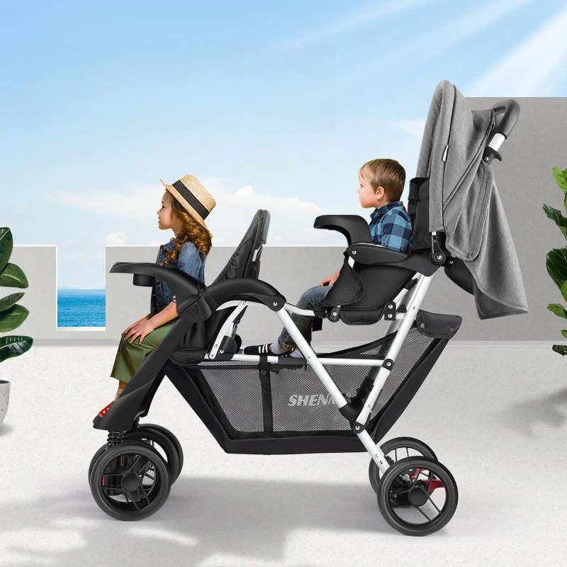 Lightweight Twin Baby Stroller The Baby Stroller Can Sit or Lie Down Collapsible Front and Rear Seat Twin Stroller