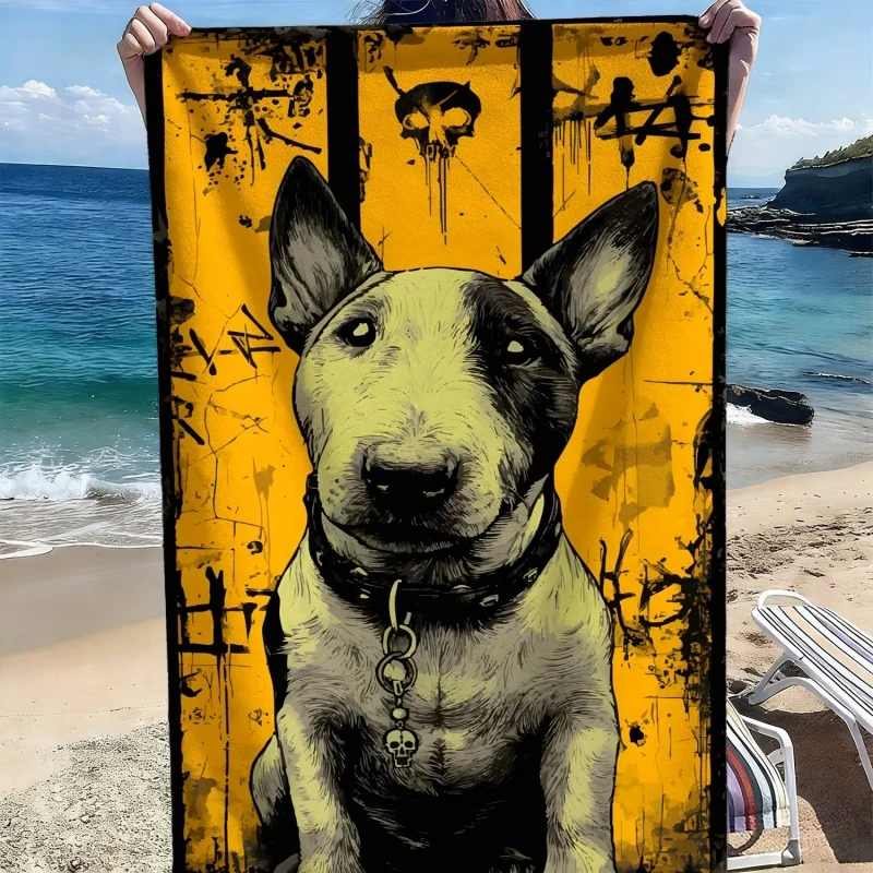 Bull Terrier Dog Beach Towel Microfiber Punk Skull Graffiti Bath Towel Cool Pet Animal Blanket Large Swimming Pool Shawl