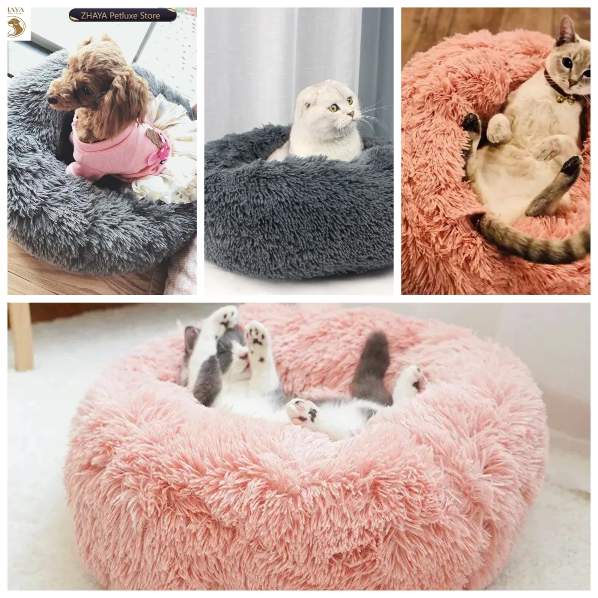 Cama para Animais de Estimação ZHAYA, Almofada Redonda Quente e Espessa para Inverno, Sofá para Gatos e Cães, Tapete de Dormir para Raças Grandes e Pequenas, Ninho Aconchegante para Casa