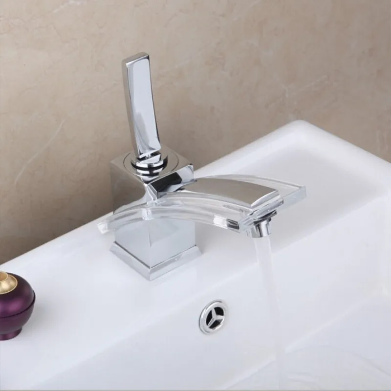 Basin Faucet Hot and Cold Brass Acrylic Material Single Lever Bathroom Transparent Sink Faucet Mixer