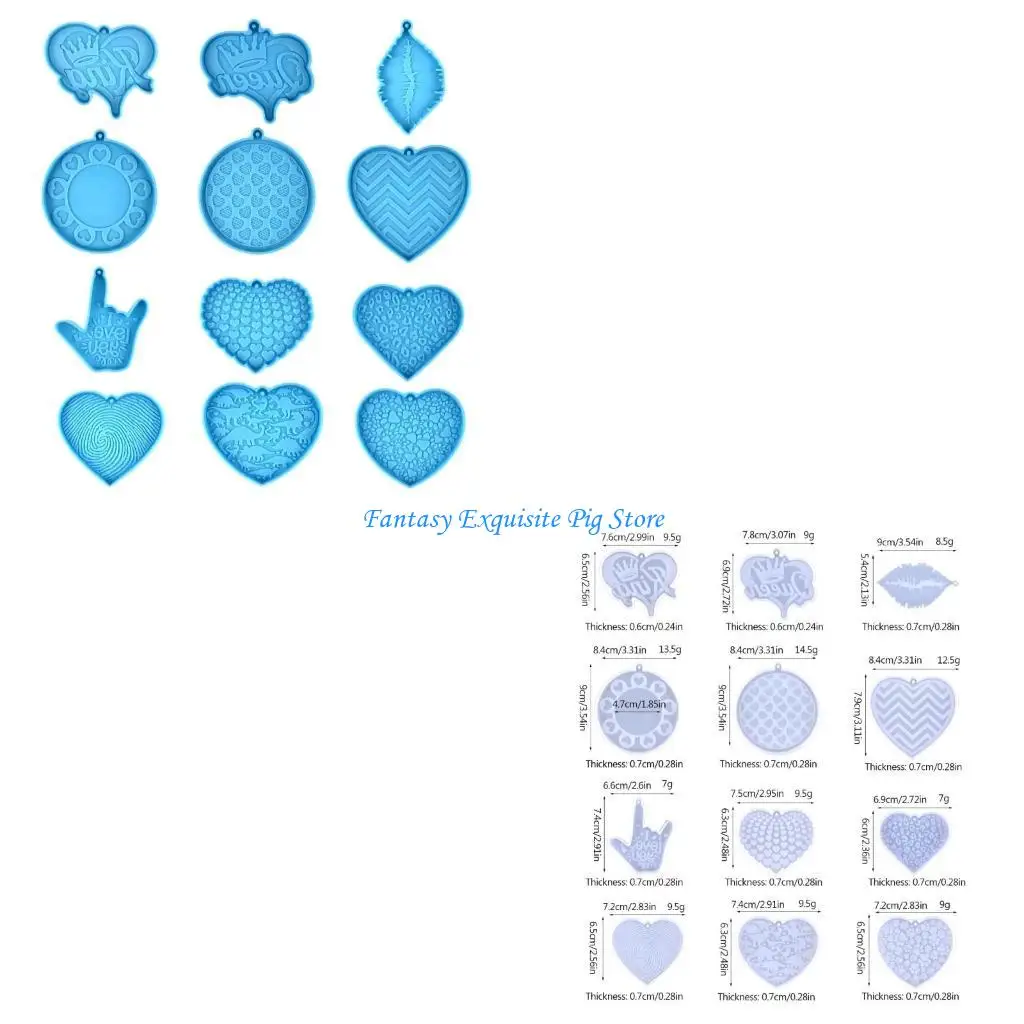

12 упаковок форм для подвесок, смола Molda, серия ко Дню Святого Валентина, глиняная форма, форма для ювелирных изделий