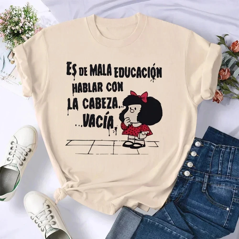 Mafalda Cute Tops Women's Casual Loose Comfortable Summer Pattern Manga T-shirt Female Harajuku Clothing Streetwear