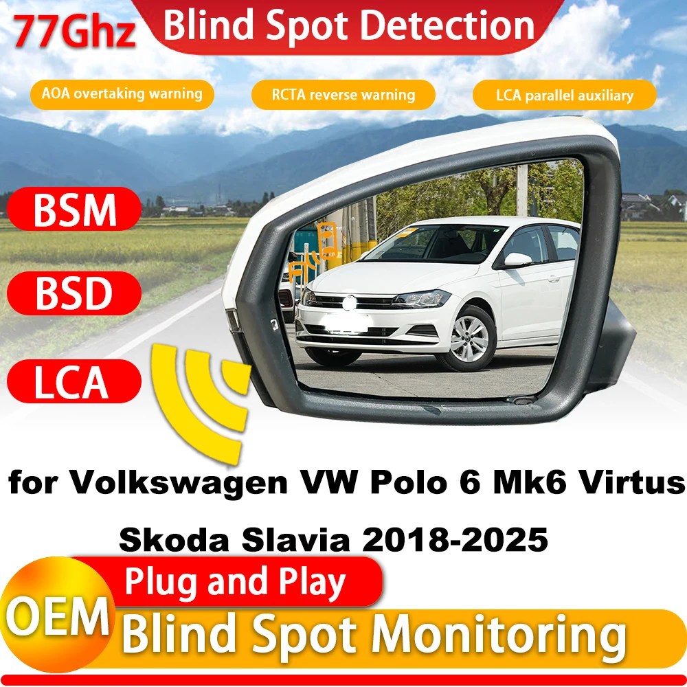 for Volkswagen VW Polo 6 Mk6 Virtus Skoda Slavia 2018-2025 Side Assist Blind Spot Monitor Detection BSM BSD System 77Ghz Radar
