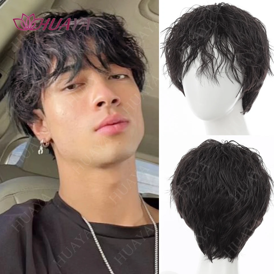 Wig men's Short Wavy Curly Hair Handsome Corn Hot Fashion Synthetic Fiber High Temperature Silk Wig Full Head Cover