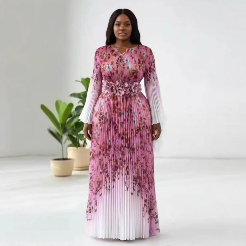 مياكي أفريقيا فستان أنيق المرأة خريف جديد مزاجه الفاخرة الخصر موضة تنورة طويلة أوروبا أمريكا فساتين الحفلات المسائية