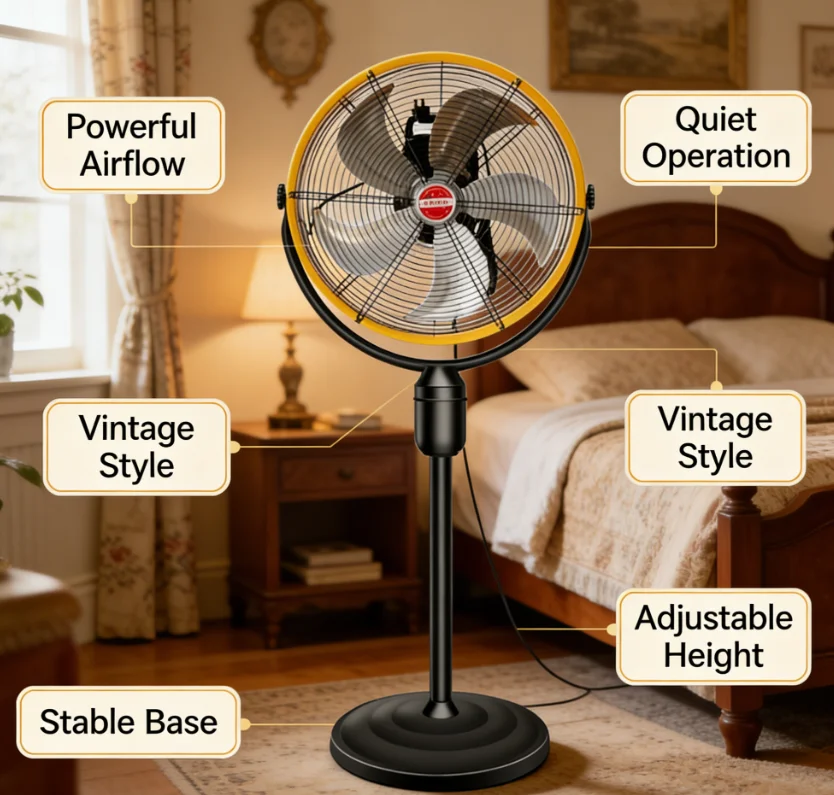 High Power Industrial Vertical Floor Fan 220V 3 Speed Control Large Air Volume Strong Wind Home Garage Shop Cooling Fan
