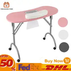 Foldable Nail Table w/Wheels Multifunctional Portable Manicure Table with MDF Table Top for Households, Nail Salons