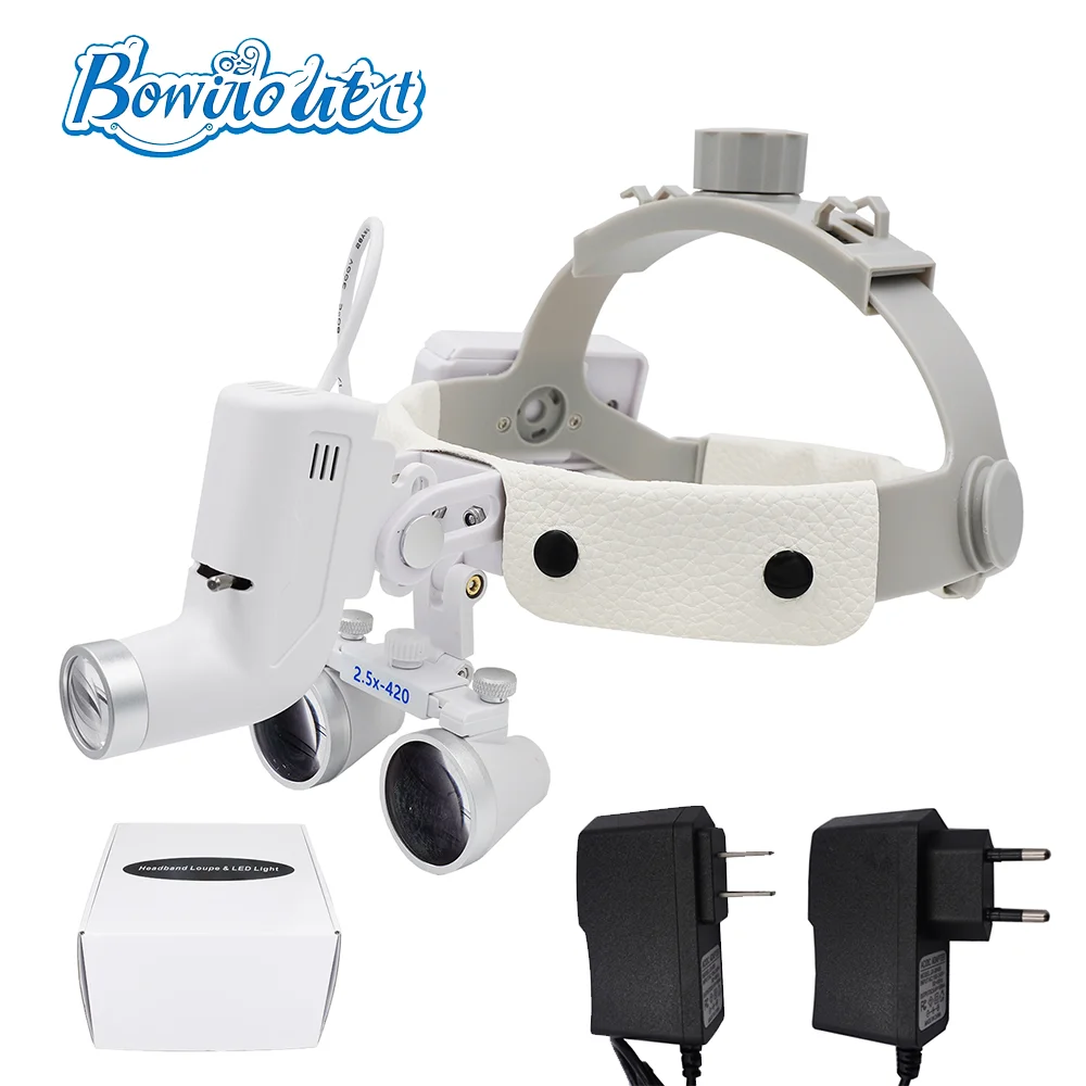 Adjustable 5W LED Dental Surgical Headlamp with 2.5X-3.5X Magnification Binocular Loupes for Dental Lab Work