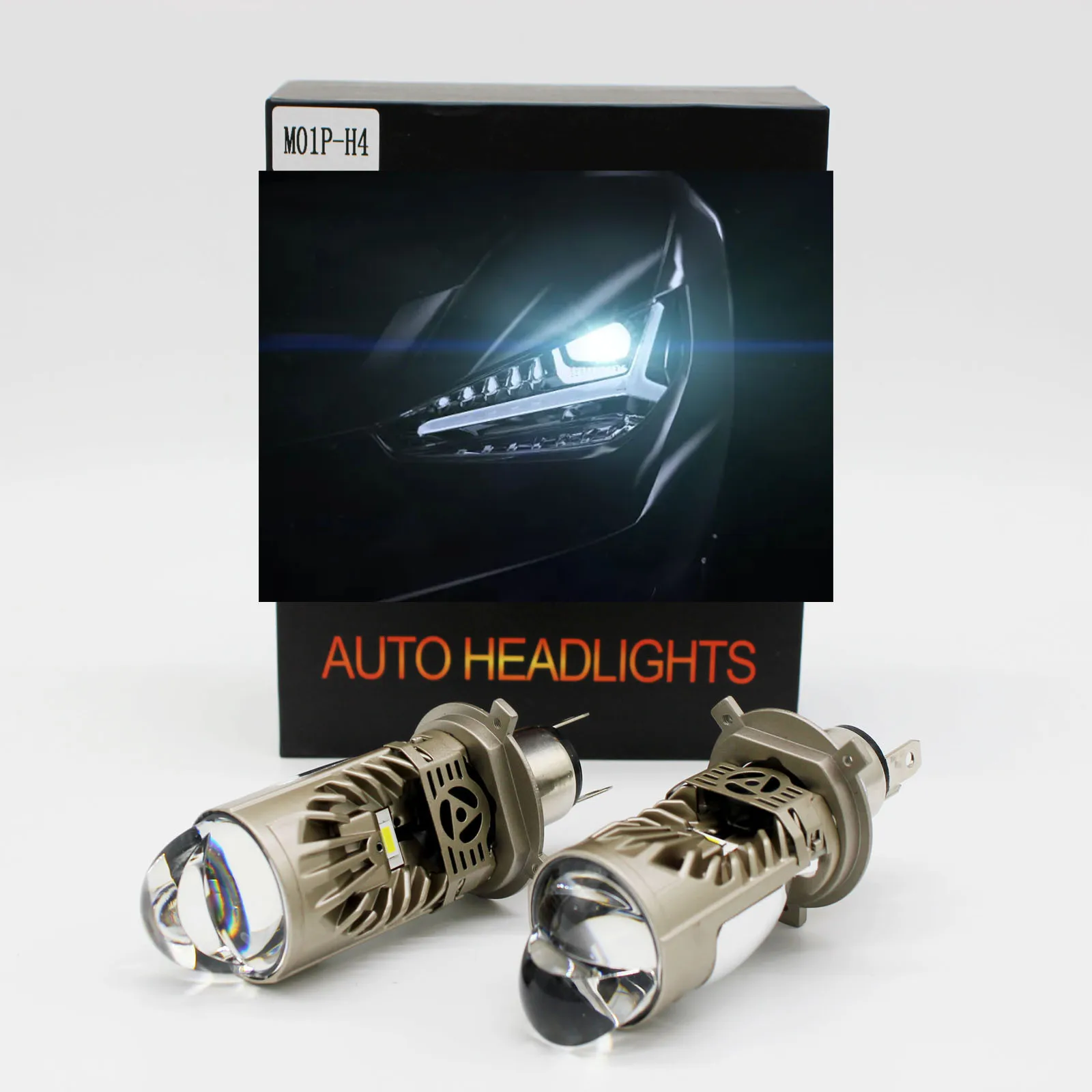 H4 9003 Mini LED Projector LED Headlight Bulbs Super White 150W 15000LM Kit High Low Beam