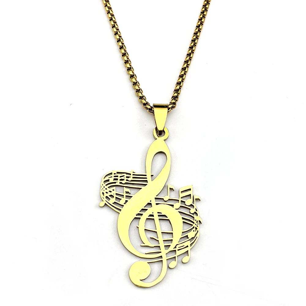 Gesangsschlüssel-Musiknoten-Anhänger-Halskette für Damen und Herren, goldfarben, Edelstahl, Rock-Charm, Musikliebhaber-Kette, Schmuckgeschenk – Detail 6