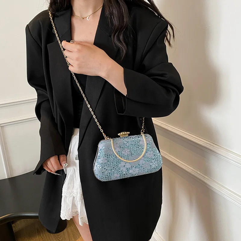 Lady Chain Crossbody Shoulder Bags Flower Rhinestone Decor Shining Banquet Clutch Bag Party Wedding Women Handbags Evening Bag