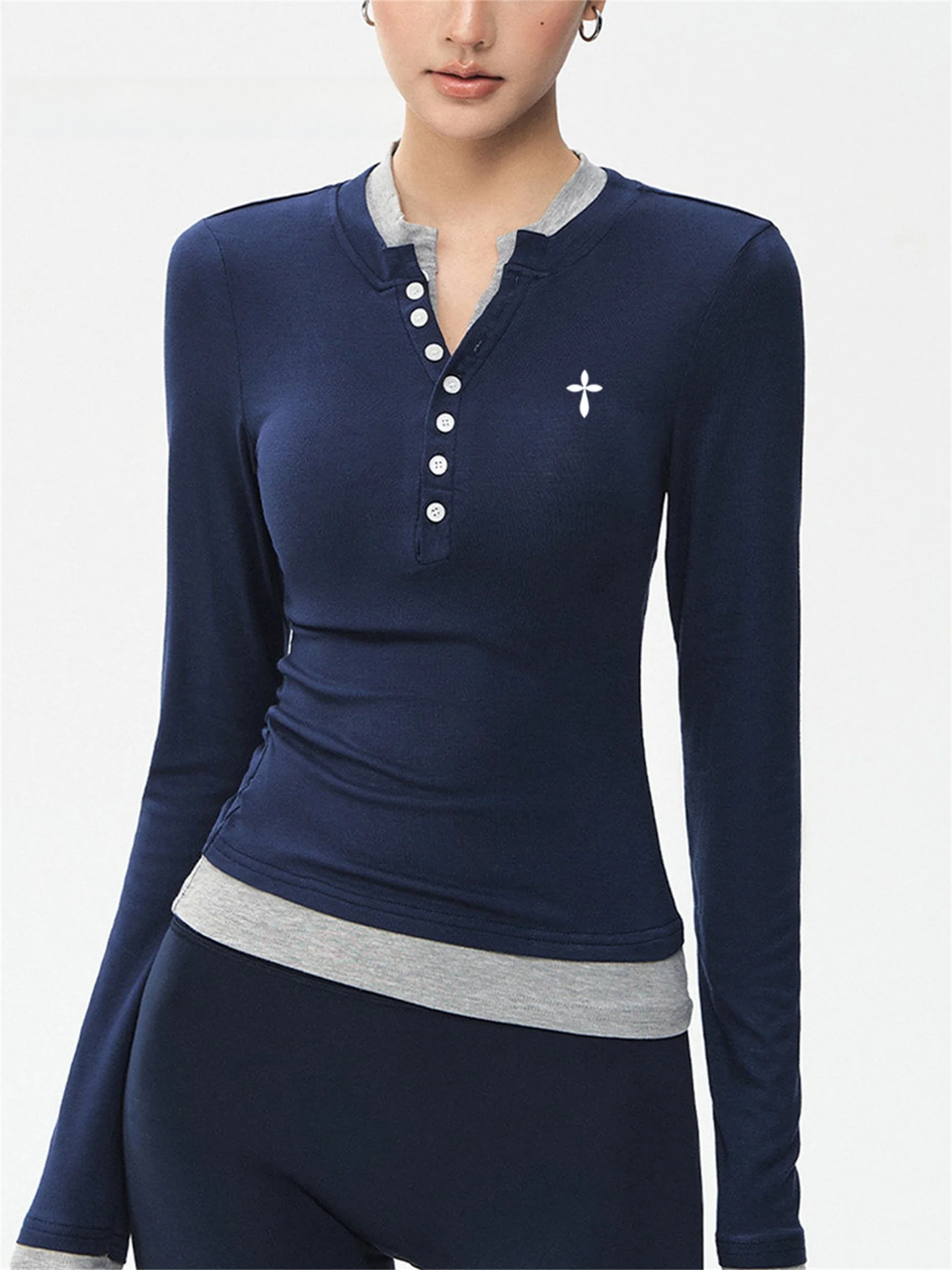 

Женский топ VINTI ANS Spor с длинным рукавом, облегающий, для йоги, пилатеса, имитация двухслойной одежды, для фитнеса