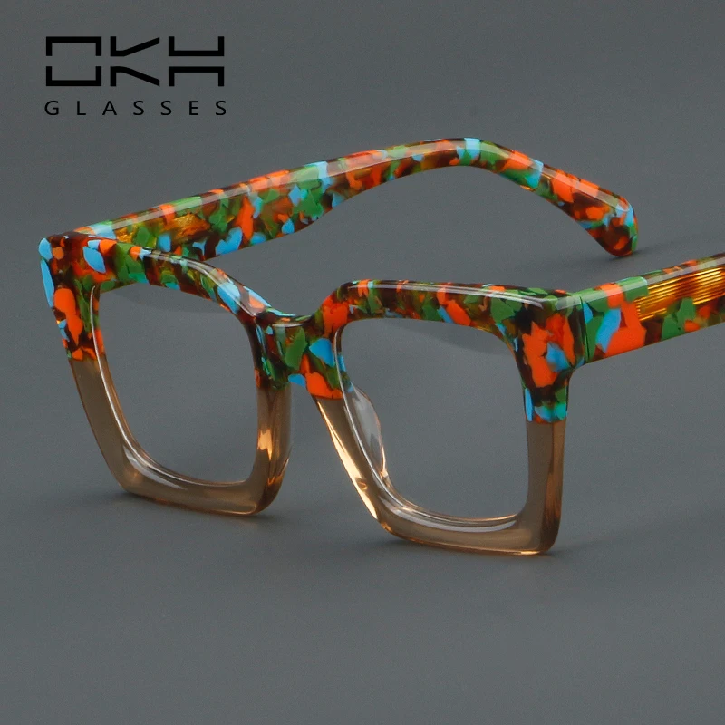 

OKH New Fashion Colorful Acetate Optical Spectacle Frame Women Large Size Vintage Glasses Frame Men Prescription Spectacles B48