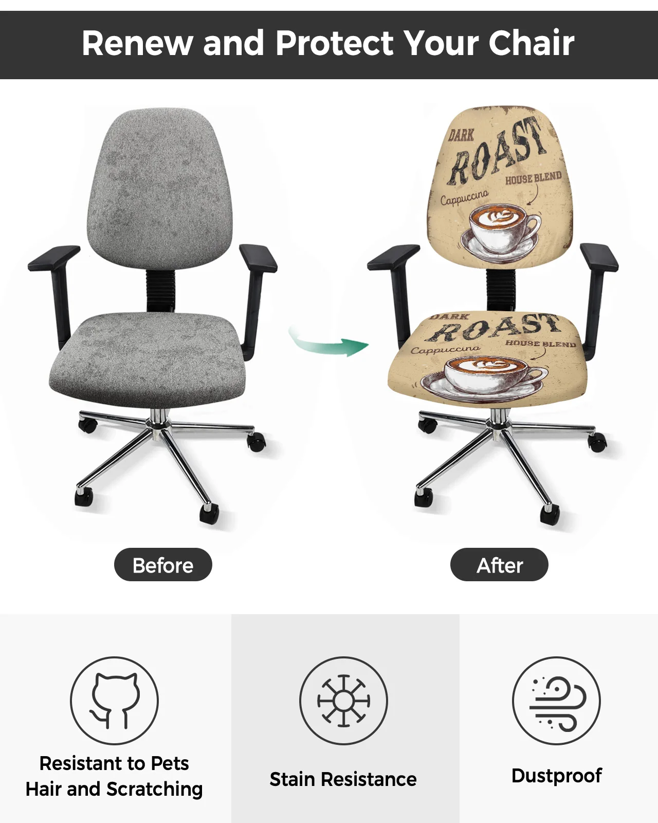 Coffee Retro Style Cappuccino Elastic Armchair Computer Chair Cover Stretch Removable Office Chair Slipcover Split Seat Covers