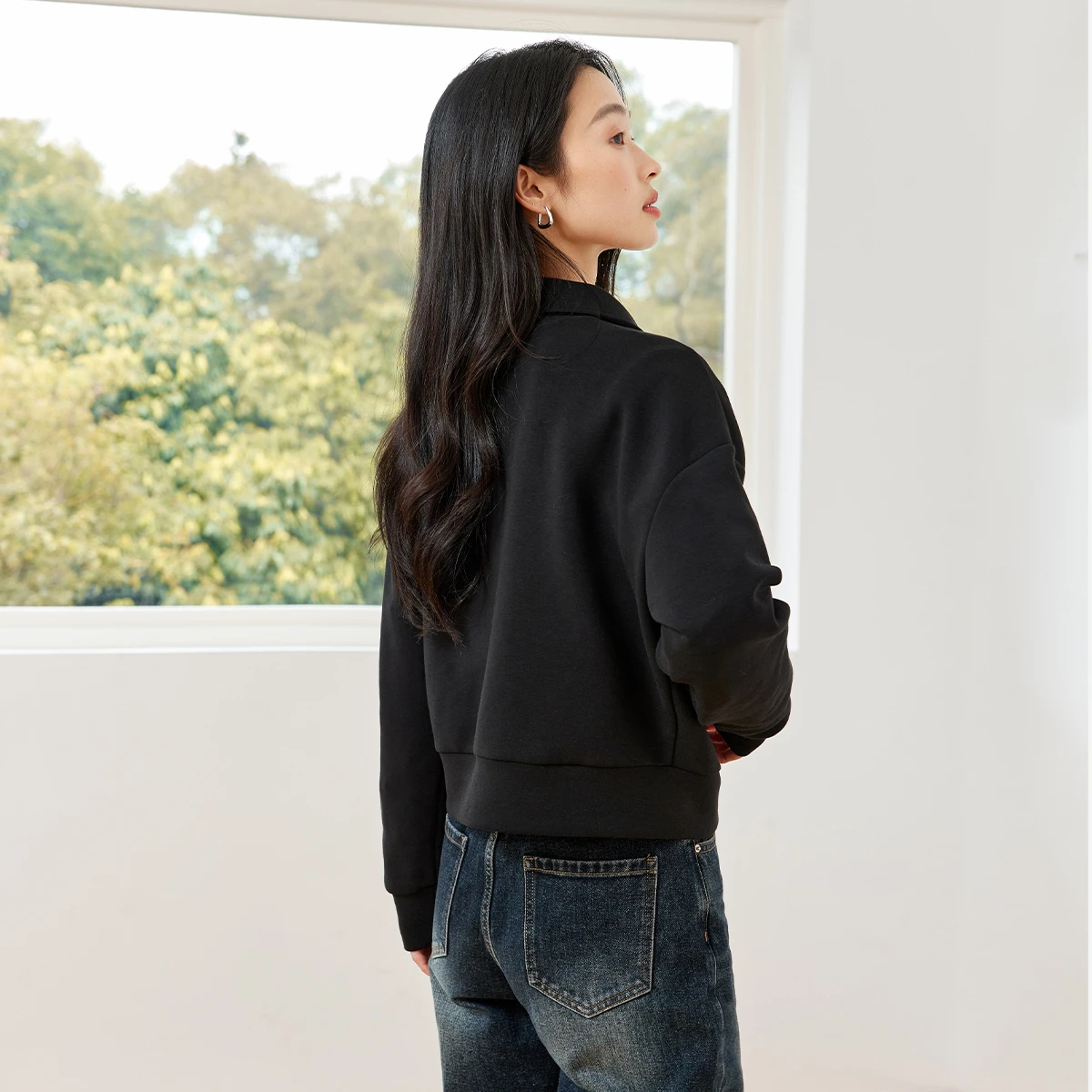 VIMLY, chaquetas cortas informales para mujer, otoño 2025, nuevos abrigos con diseño de cremallera, prendas de vestir de punto de manga larga lisas simples para mujer M8608