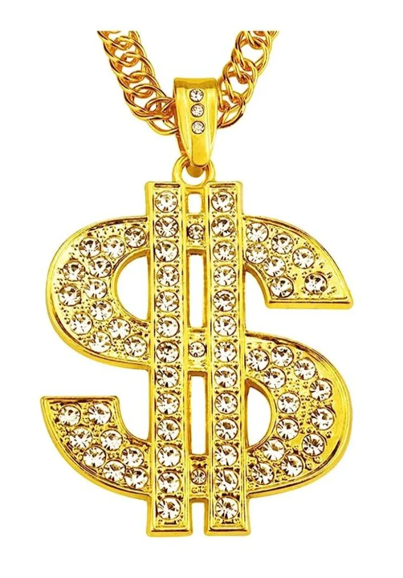 PESENAR-Disfraz de Hip Hop de los años 80, collar de oro falso, cadena de dinero, pierna torcida, gafas de sol Punk, anillo de dedo con símbolo de dólar adecuado