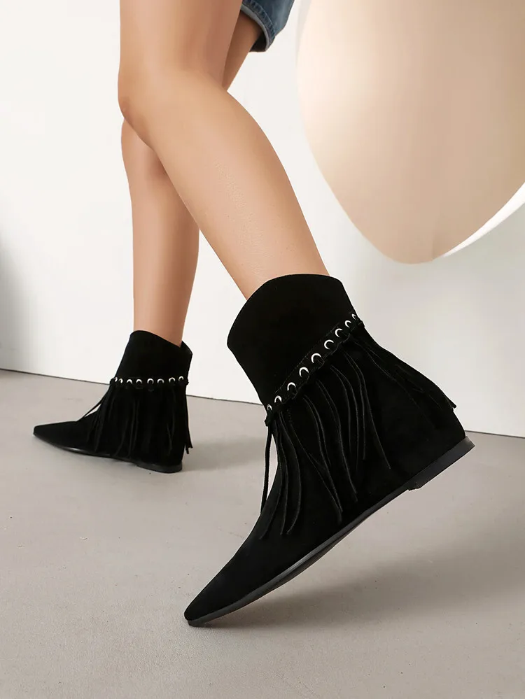 2026 أشار تو الجلد المدبوغ شرابة الكاحل أحذية منخفضة الكعب الجوارب القصيرة حذاء كاجوال #1