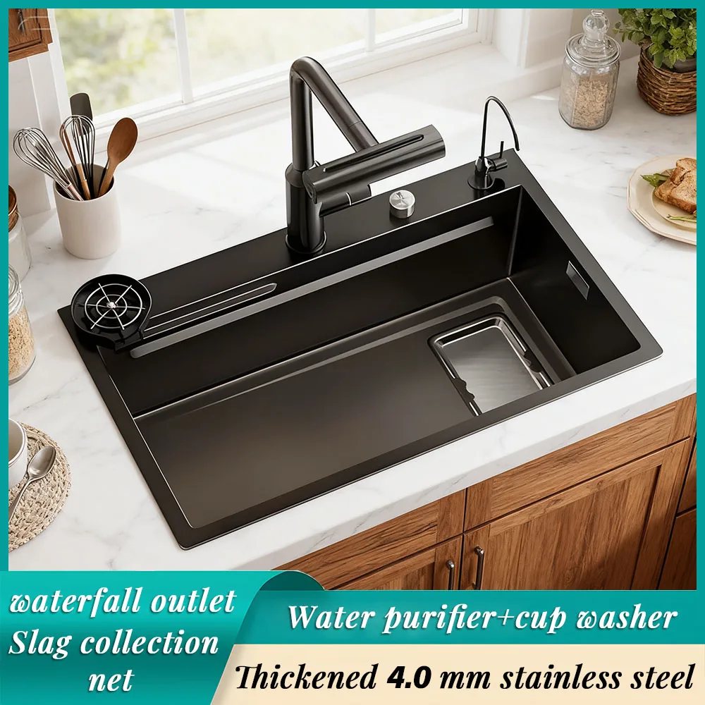 

Thickened 304 stainless steel kitchen sink single slot double filter residue household dishwashing sink rice grain embossing