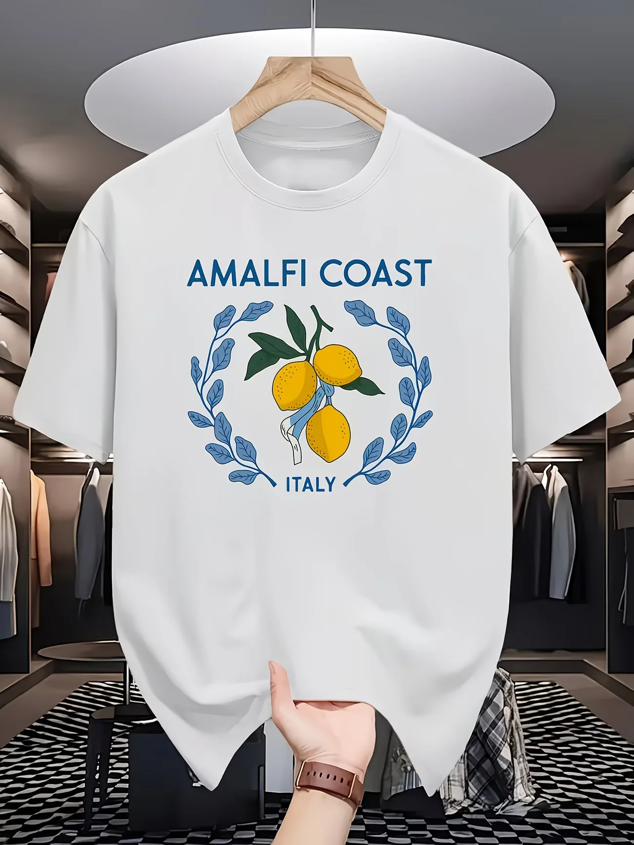 Camiseta con gráfico de limón de la costa de Amalfi, Italia, para mujer y hombre, camiseta informal holgada de manga corta para vacaciones en el Mediterráneo, camisetas de moda