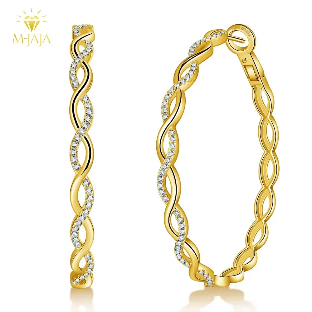 

M-JAJA Moissanite Diamond Hoop Earrings Twisted Infinity Earrings for Women 18K Gold Plated S925 Sterling Silver Fine Jewelry