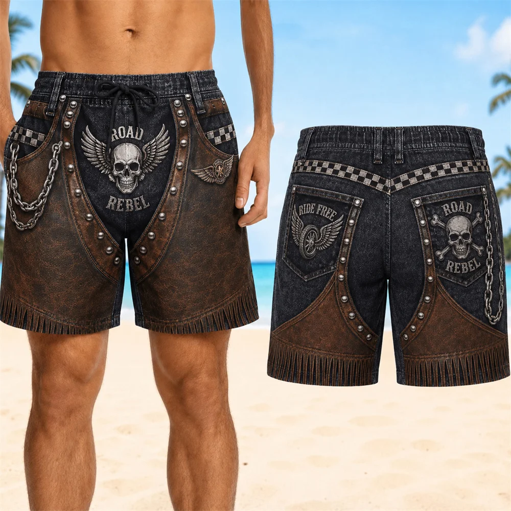 2026 Summer Retro 3D Print Cowboy Style Funny Beach Shorts Men Quick Dry Breathable Board Novel Unique Shorts Family Kids Tees