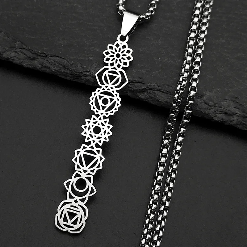 Yoga 7 Chakra Birth Flower Pendant Necklace for Women Girls Stainless Steel Gold Color Reiki Healing Amulet Jewelry Gift