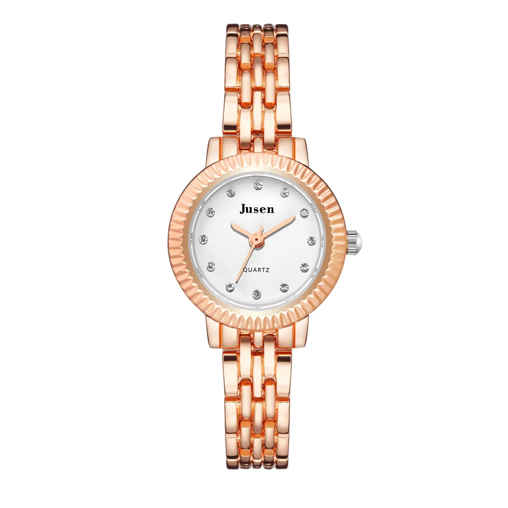 

модные кварцевые наручные часы со стальным браслетом и маленьким циферблатом со стразами