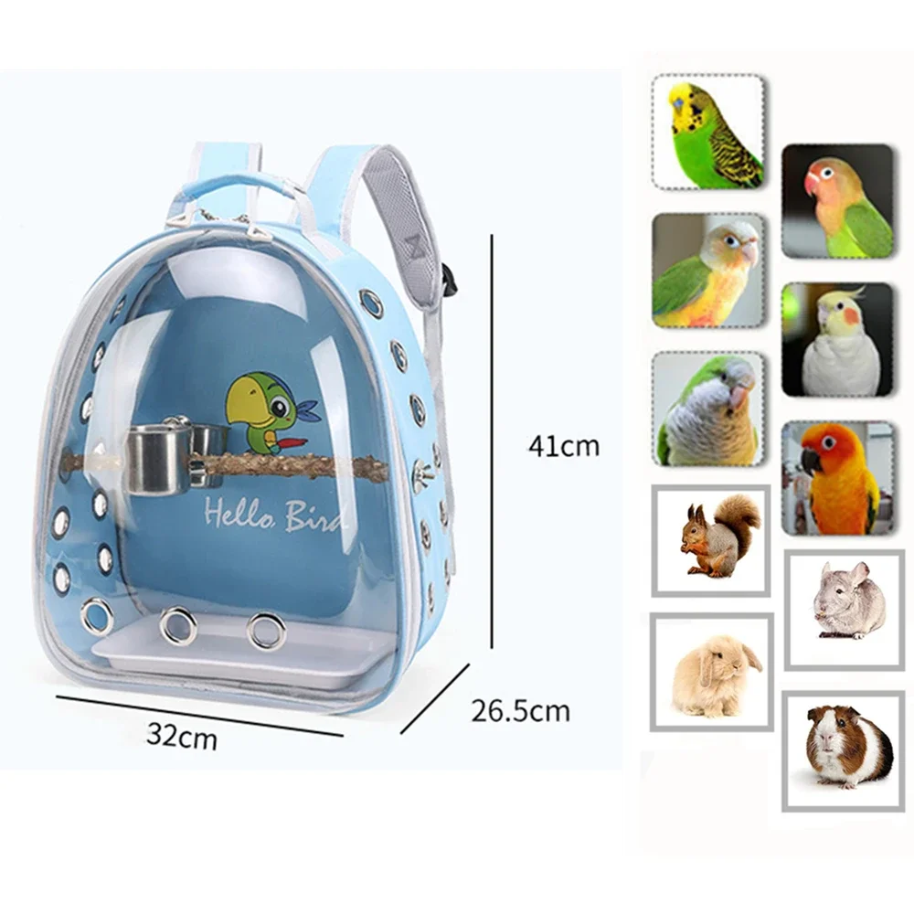 Portable Bird Cage with Prech Feeder and Tray, Acrylic Backpack Pet Bag, Parakeet, Cockatiel, Parrot, Bunny, Travel