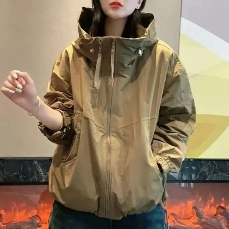 Comfortable Loose Fit Zippered Hooded Jacket For Women Casual Streetwear Style With Pockets And Full Length Sleeves Spring Autum