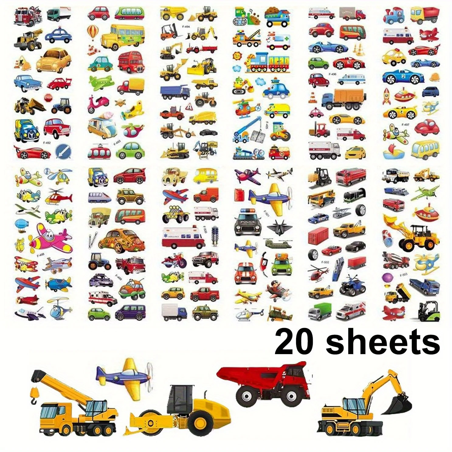 20sheets Construction Vehicle 3D Bubble Stickers Textured Peel Stick Decals for DIY Crafts Laptop Phone Case ZSY