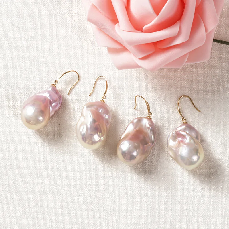 New Noble Handmade Baroque Colorful Pearl Earrings Women's Fashion Variation Simple Atmosphere 18K Gold Women's Earrings