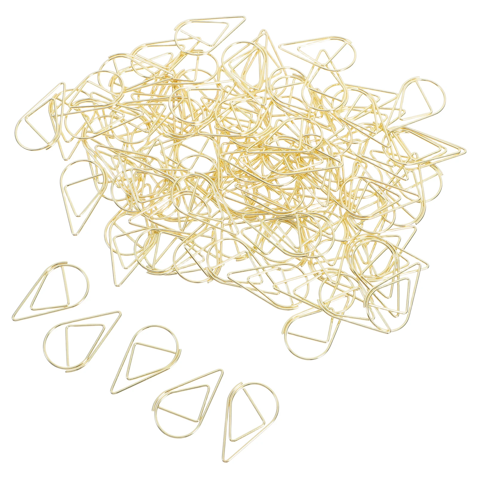 

100pcs Teardrop Clips Metal Gold Small Office Supplies Creative Document File Creative Paper Clips Organizer Stationery