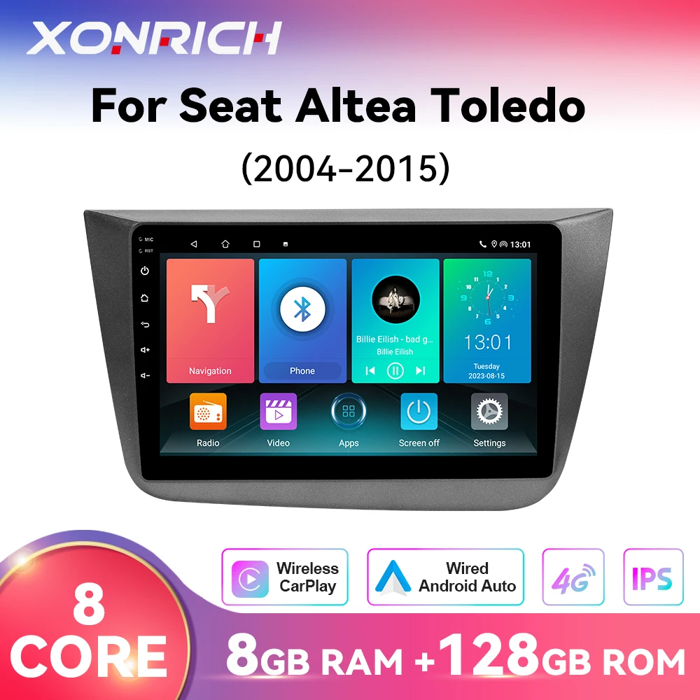 1280*720P IPS 8Core Lettore di autoradio per Seat Altea 2004-2015 Android 14 Wireless CarPlay Multimedia di navigazione 4G Wifi DSP RDS