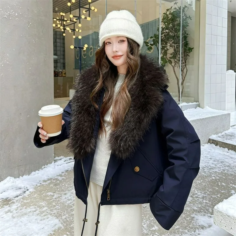 Parker Down Cotton-padded Jacket Large Fur Collar and Detachable Design New Winter Style Faux Fox Fur Collar Casual Short Coat
