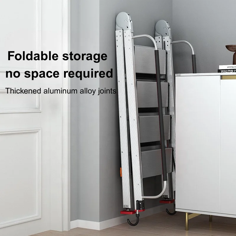 Escalera plegable multifuncional de aleación de aluminio para trabajo al aire libre, escalera mecánica de Metal para ático, piscina en casa, con pasamanos para escalera y gimnasio