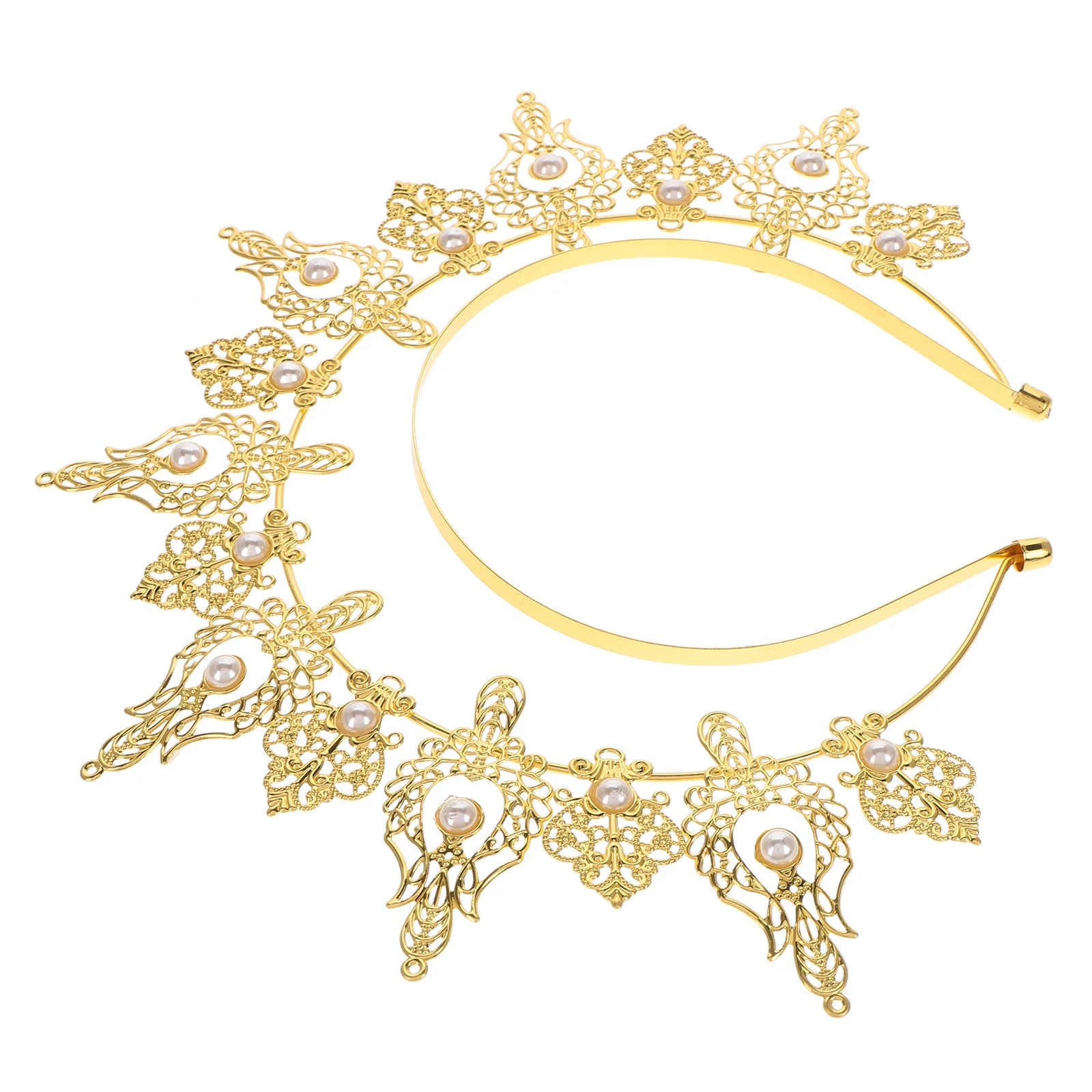 Fascia per capelli con corona di perle dorate Elegante copricapo da sposa per matrimoni, feste, balli, festival, accessori per capelli, dea Halo Tiara