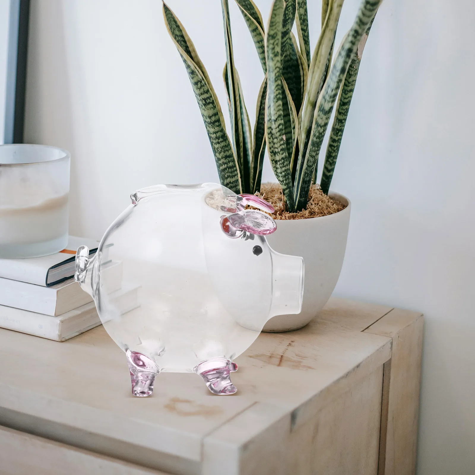 Leuke spaarpot glazen spaarpot doorzichtige muntpot voor kinderen meisjes varkensvormige transparante dierenbesparingsbank cartoon ontwerp