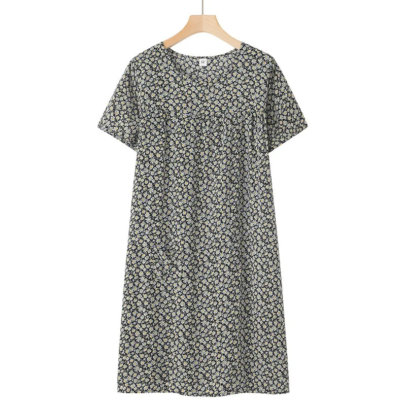 Loose Nightdress Women Viscose Soft Floral Printing Sleep Dress Breathable Dress For Mother Casual Nightie Home Clothes