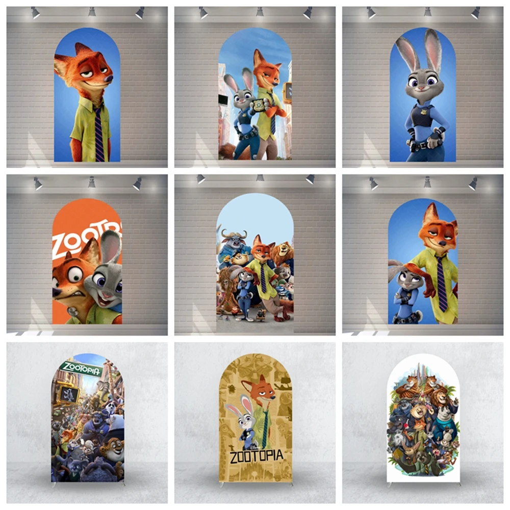 

Zootopia Arched Backdrop Disney Theme Judy Nick Party Decoration Photo Background Birthday Wedding Baby Shower Event Supplies
