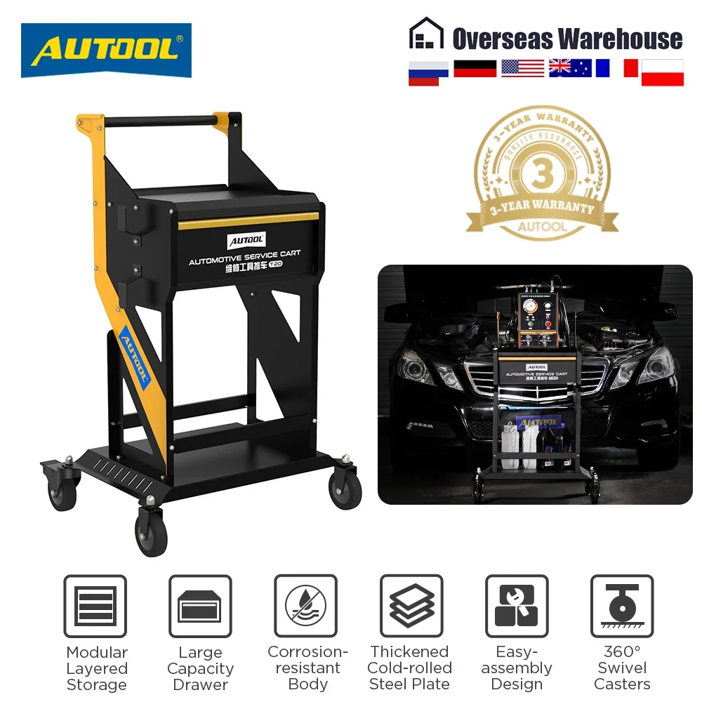 AUTOOL T22 Tier Rolling Tool Cart 661 LBS Capacity Heavy Duty Utility Cart Tool Automotive Service Tool Cart for Car Repair Shop