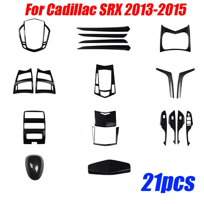 21PCS Carbon Fiber Interior Accessories Kit Cover Trim For Cadillac SRX 2013-15