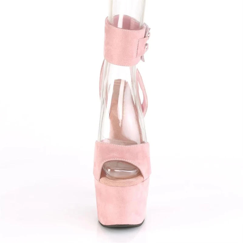 17cm Peep Toe Black Flock High Thin Stripper Heels 7Inch High Heels Exotic Pole Dance Sandals Platform Exotic Dancer party Shoes