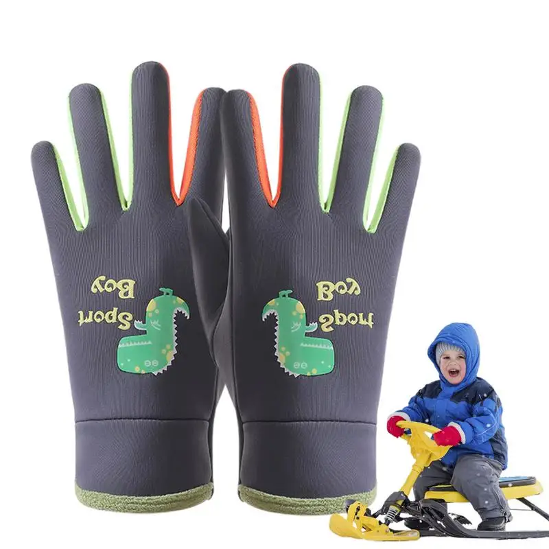 Glow In The Dark Kids Cycling Mittens Waterproof Winter Glow-in-The-Dark Cycling Mittens Cartoon Dinosaur Cold Weather Mittens